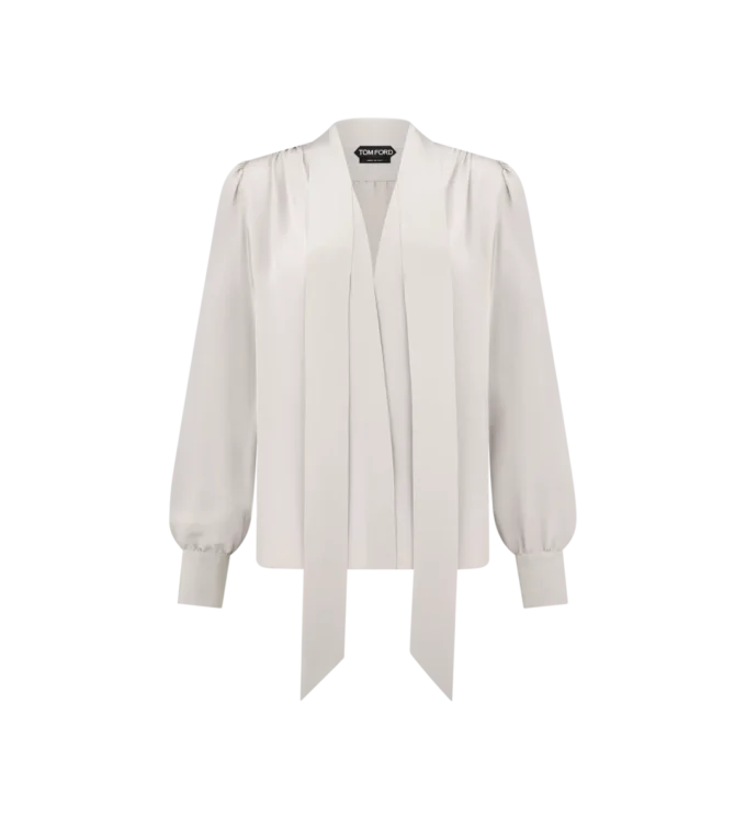 Langärmelige Lavallière-Bluse mit V-Ausschnitt