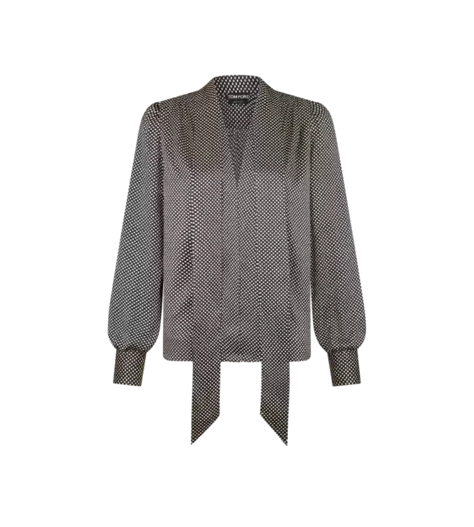 Langärmelige Seidenbluse mit V-Ausschnitt und Lavallière