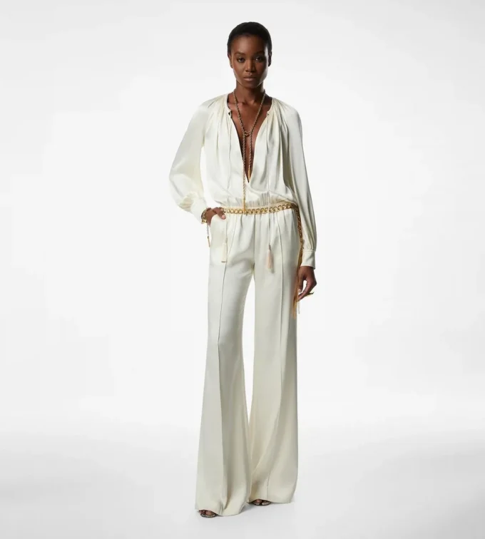 Langärmeliger Jumpsuit mit Raffungen