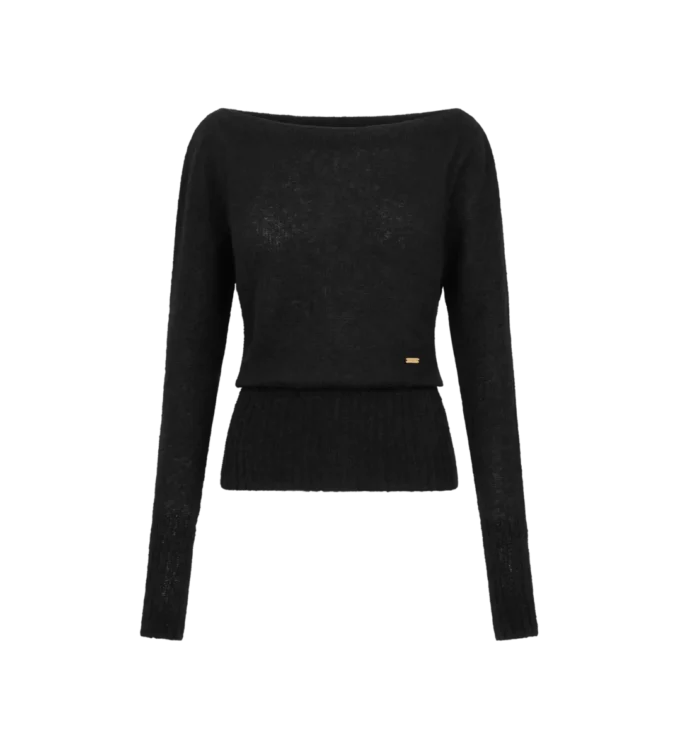Langärmeliger Strickpullover mit U-Boot-Ausschnitt und Tom Ford-Metallplakette