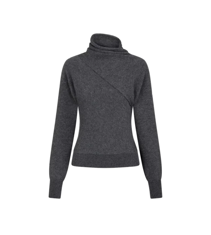 Langärmeliger Strickpullover mit Wickelkragen