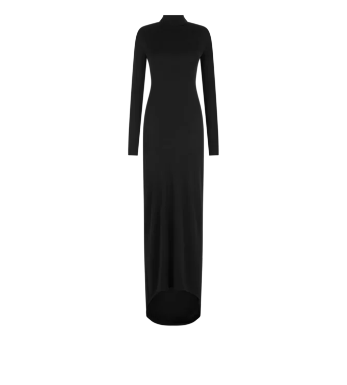 Langärmeliges asymmetrisches Abendkleid mit gedrehtem Rücken