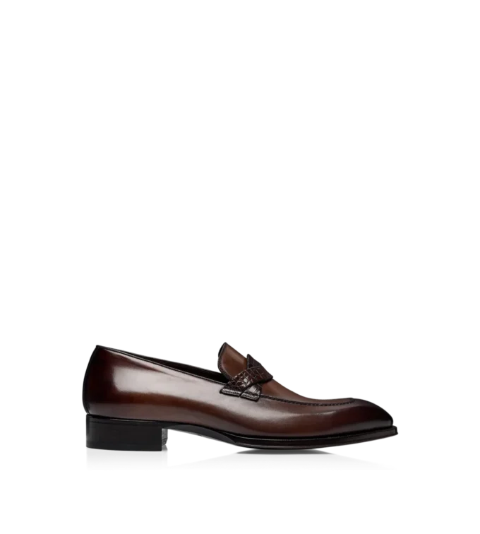 Loafer aus poliertem Leder und Alligatorleder mit gedrehtem Band