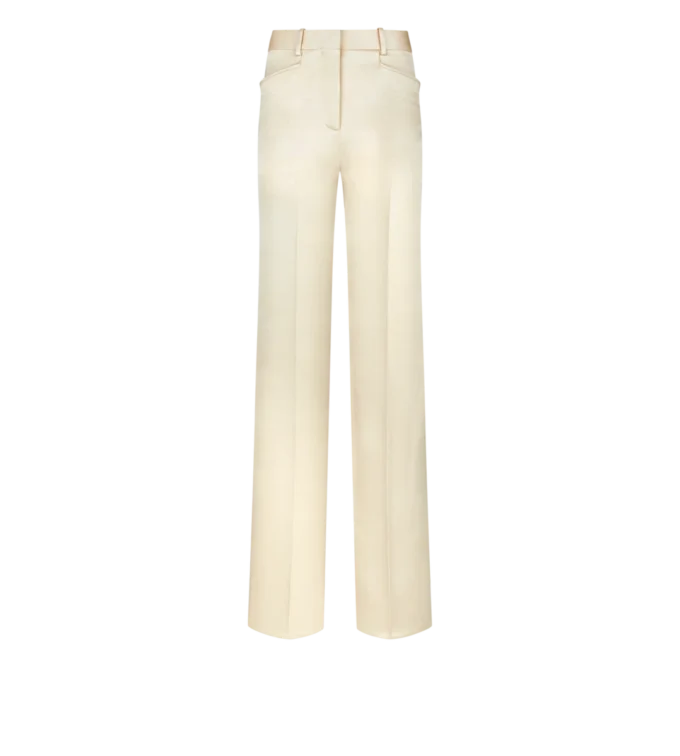 Maßgeschneiderte Bootcut-Hose aus Seide und Wolltwill