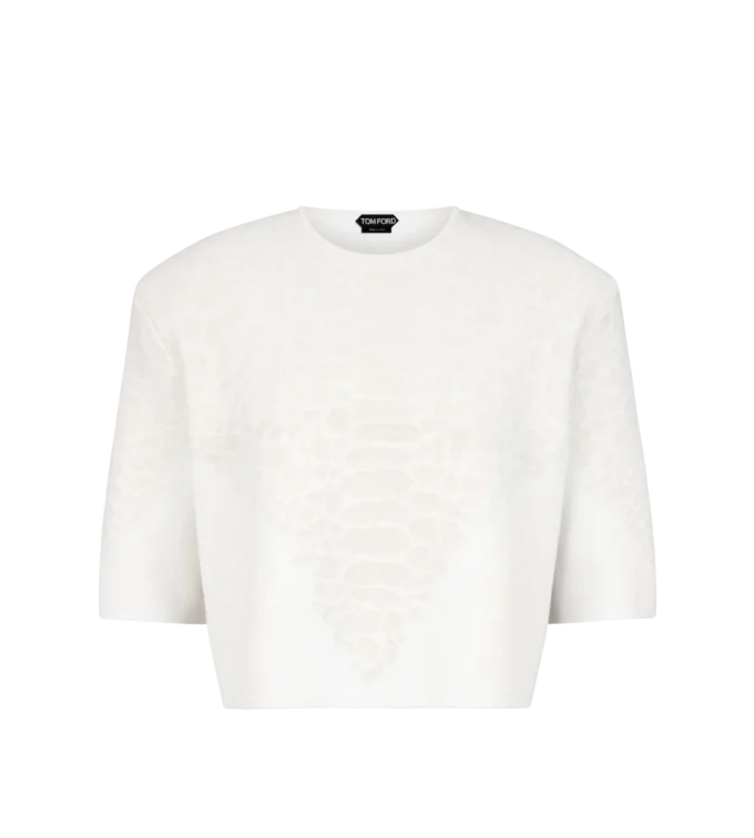 Merino-Kaschmir-T-Shirt mit Rundhalsausschnitt und Python-Detail aus Seidenchenille