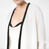 Mittellanger offener Cardigan aus Merino-Piqué mit Satinbesatz