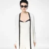Mittellanger offener Cardigan aus Merino-Piqué mit Satinbesatz