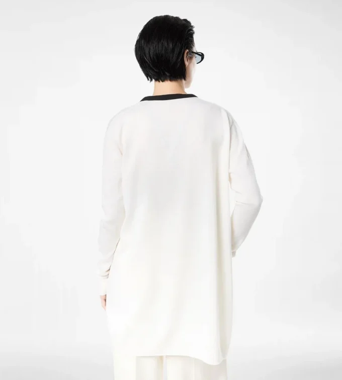Mittellanger offener Cardigan aus Merino-Piqué mit Satinbesatz