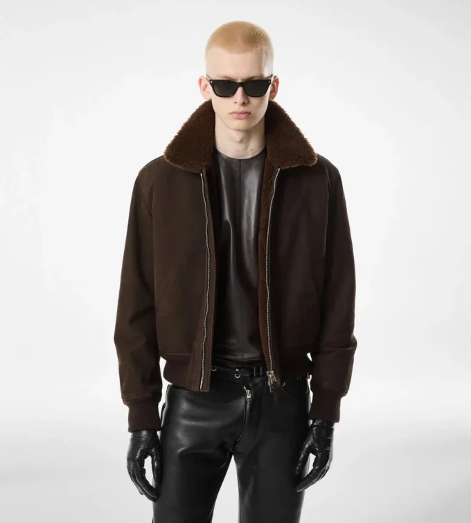 Nubuck-Lammfell-Fliegerjacke