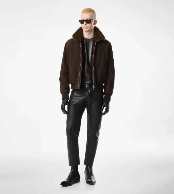 Nubuck-Lammfell-Fliegerjacke
