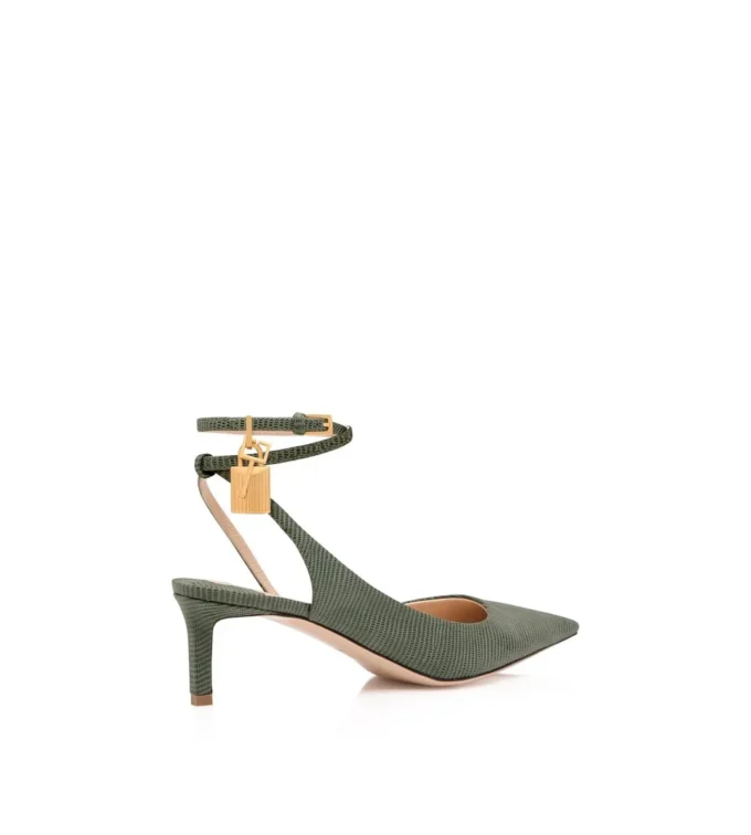 Padlock Slingback aus Wildleder mit Eidechsenoptik