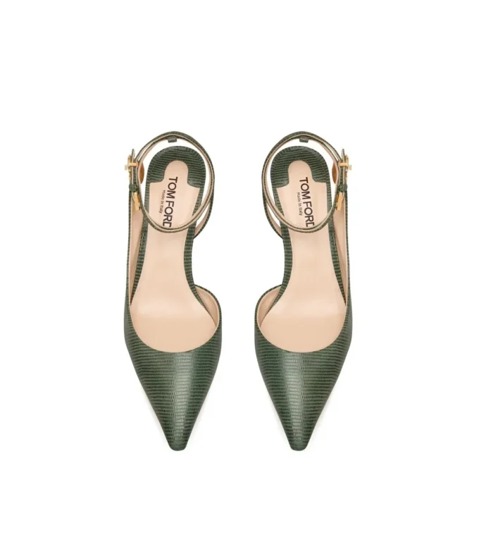 Padlock Slingback aus Wildleder mit Eidechsenoptik