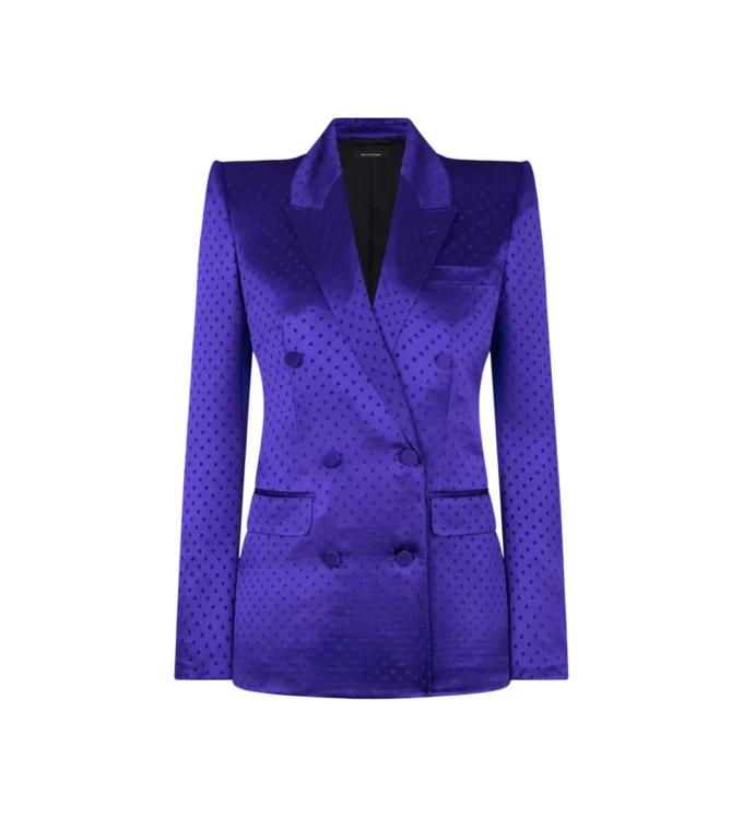 Polka Dot Jacquard Double Breasted Peak Lapel Jacket