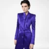 Polka Dot Jacquard Double Breasted Peak Lapel Jacket