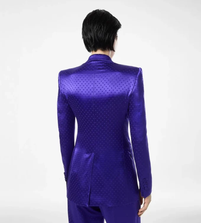 Polka Dot Jacquard Double Breasted Peak Lapel Jacket