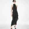 Seidenwickelrock mit Polka-Dot-Muster und Lederdetails