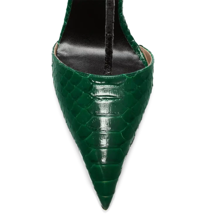 Pumps mit T-Riemen aus bedrucktem Pythonleder