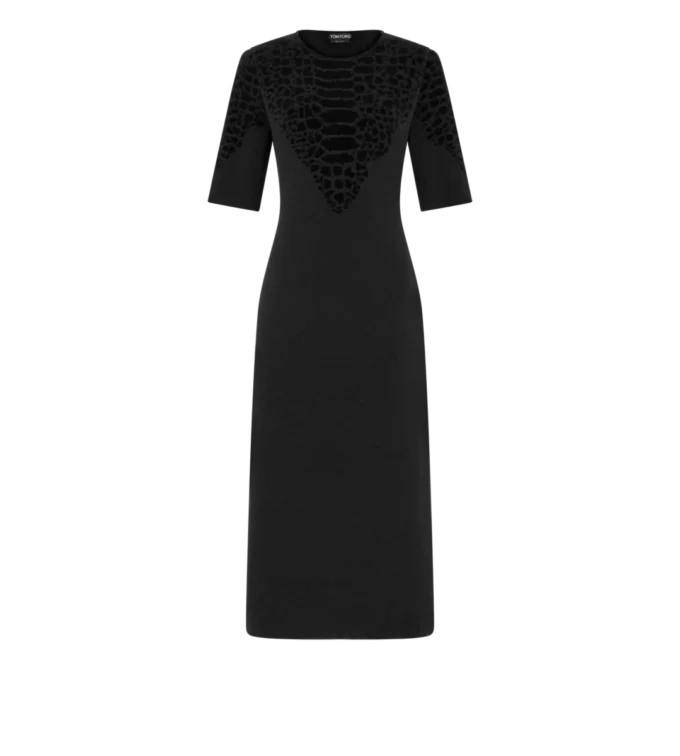 Seiden-Chenille-Kleid mit Python-Prägung und Rundhalsausschnitt