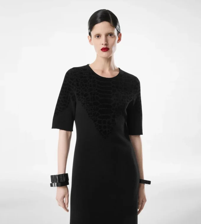 Seiden-Chenille-Kleid mit Python-Prägung und Rundhalsausschnitt