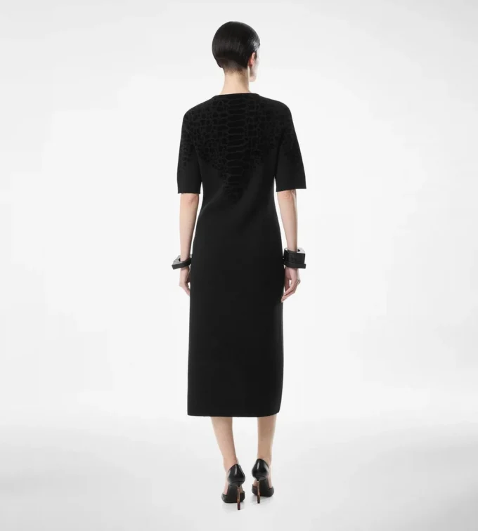 Seiden-Chenille-Kleid mit Python-Prägung und Rundhalsausschnitt