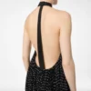 Seiden-Halterneck-Abendkleid mit Sunray-Plissee und Lederdetails