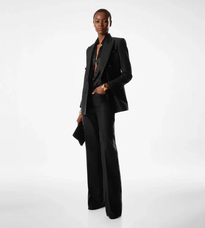 Seidenmischung-Twill-Smokinghose mit Bootcut-Schnitt