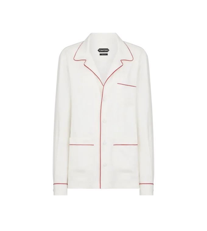 Seiden-Twill-Pyjamahemd mit Paspelierung und tonalem TF-Sticklogo