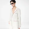 Seiden-Twill-Pyjamahemd mit Paspelierung und tonalem TF-Sticklogo
