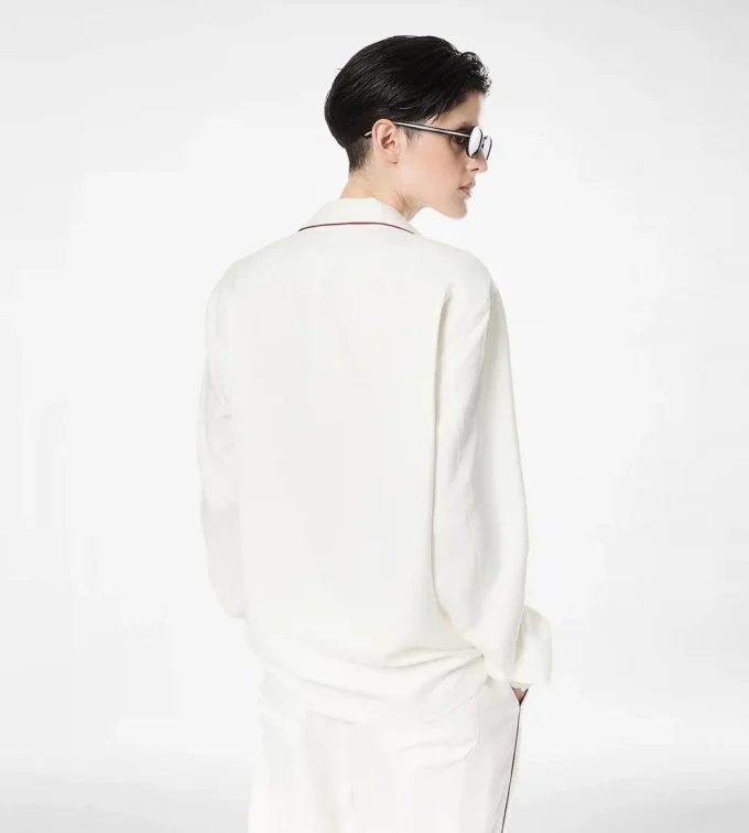 Seiden-Twill-Pyjamahemd mit Paspelierung und tonalem TF-Sticklogo