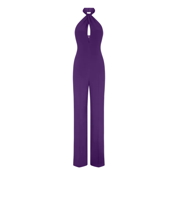 Seidenjumpsuit mit Neckholder und gedrehtem Vorderteil