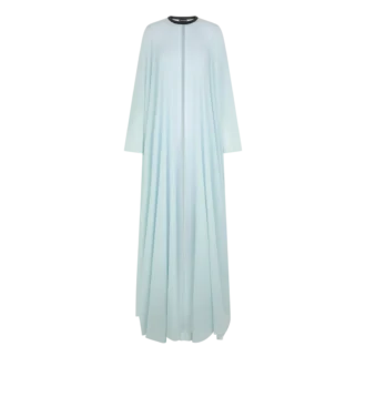 Seidenkaftan mit Rundhalsausschnitt und Lederdetails