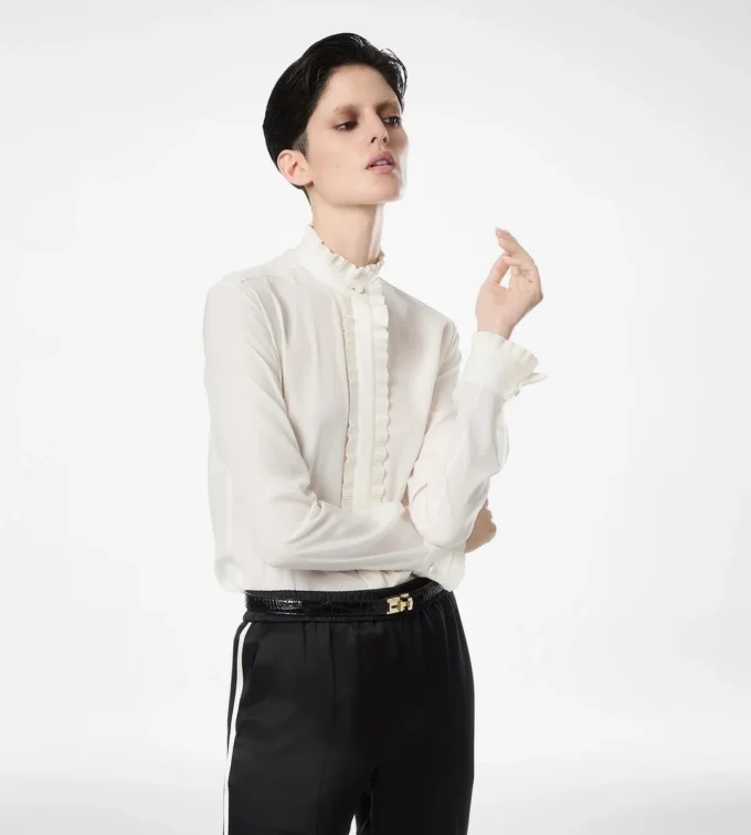 Seidenkrepp-Shirt mit Plissee-Details