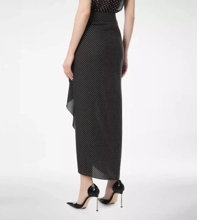 Seidenwickelrock mit Polka-Dot-Muster und Lederdetails