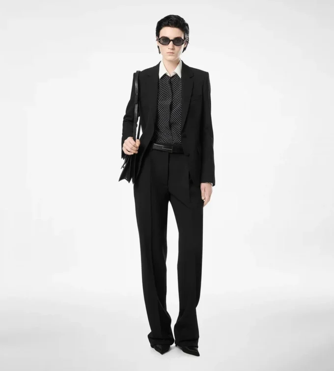 Sharp Grain De Poudre Relaxed Pleated Straight Pants