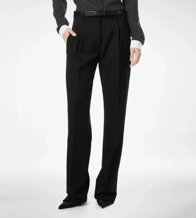 Sharp Grain De Poudre Relaxed Pleated Straight Pants