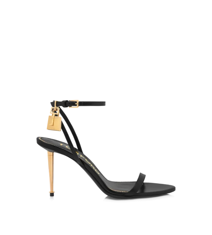 Shiny Leather Padlock Pointy Naked Sandal 85 mm