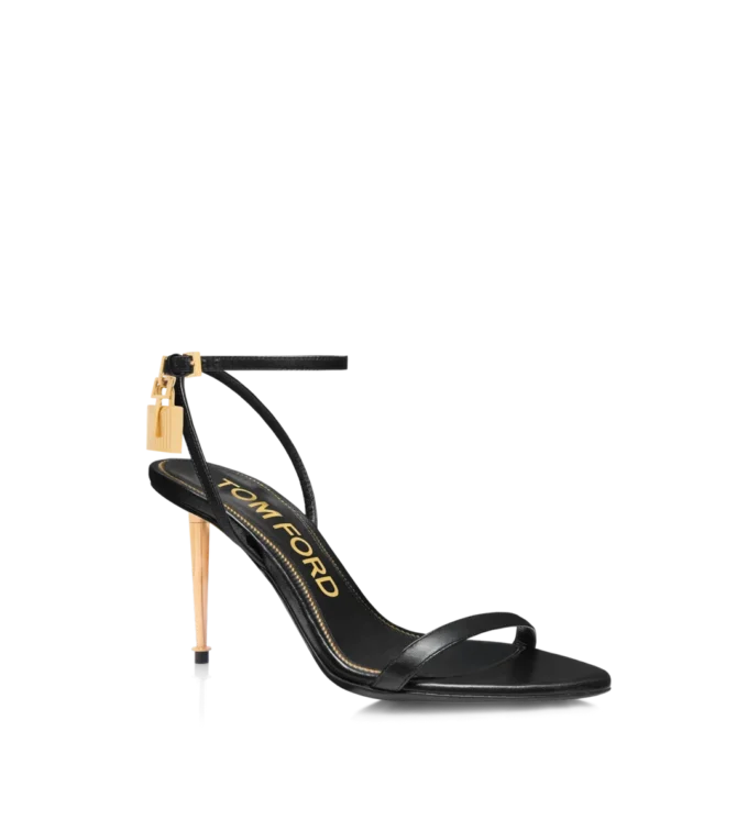 Shiny Leather Padlock Pointy Naked Sandal 85 mm