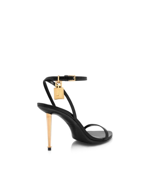 Shiny Leather Padlock Pointy Naked Sandal 85 mm
