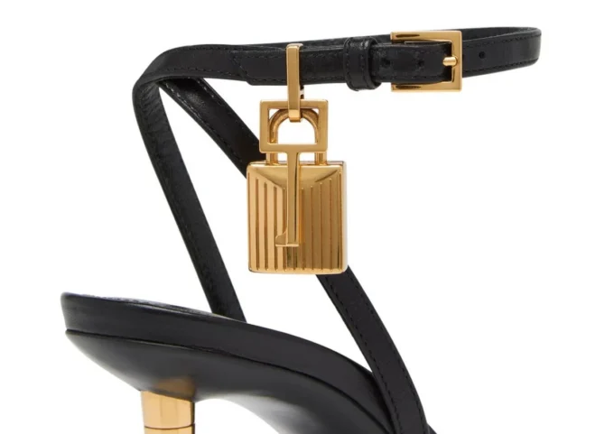 Shiny Leather Padlock Pointy Naked Sandal 85 mm