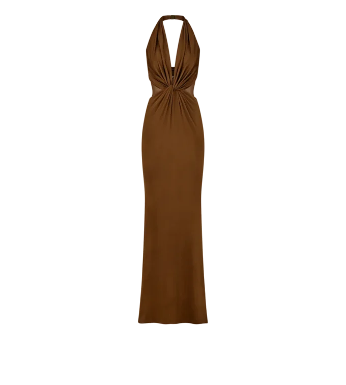 Stretch-Jersey-Abendkleid mit gekreuztem Ausschnitt