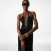 Stretch-Jersey-Abendkleid mit tiefem V-Ausschnitt