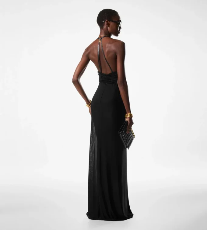 Stretch-Jersey-Abendkleid mit tiefem V-Ausschnitt
