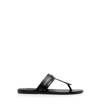 T-Sandale aus glattem Leder