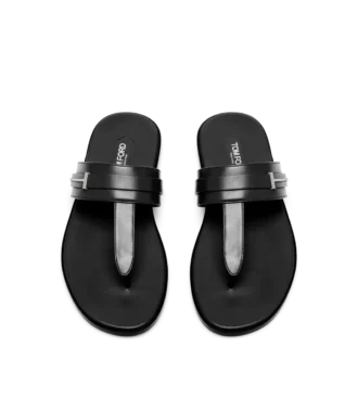 T-Sandale aus glattem Leder