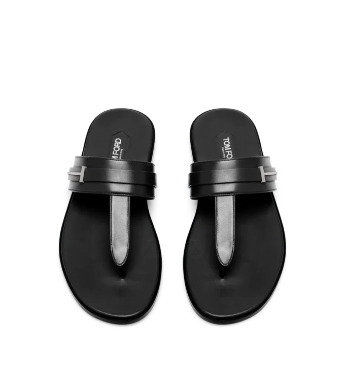 T-Sandale aus glattem Leder