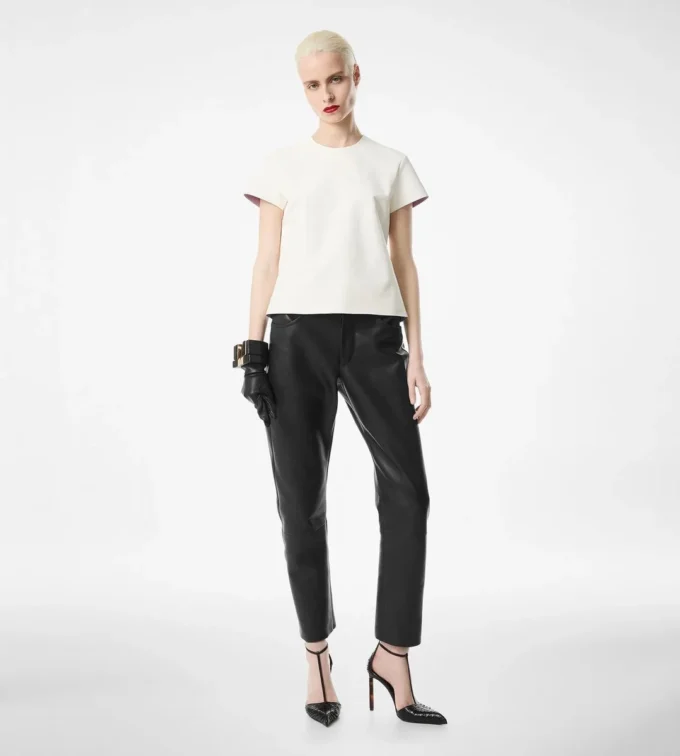 T-Shirt aus Nappa Lux und gewaschenem Duchesse