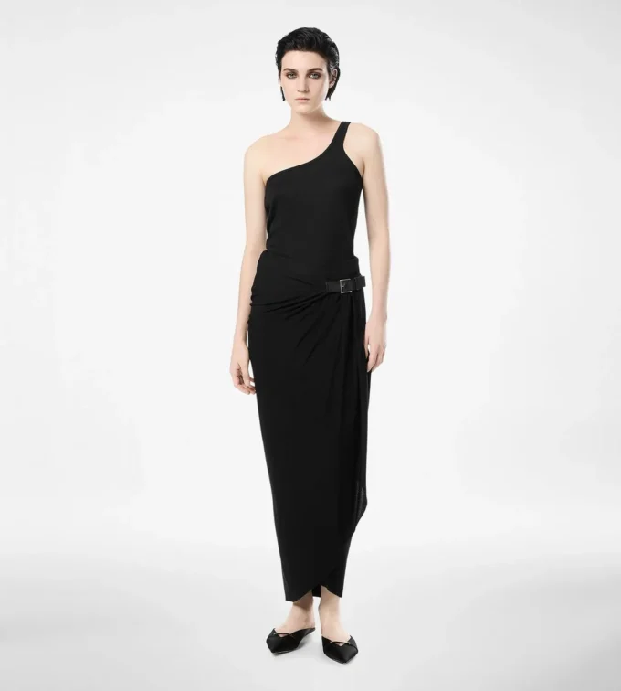 One-Shoulder-Oberteil aus Seidenmischung mit Rippstrick