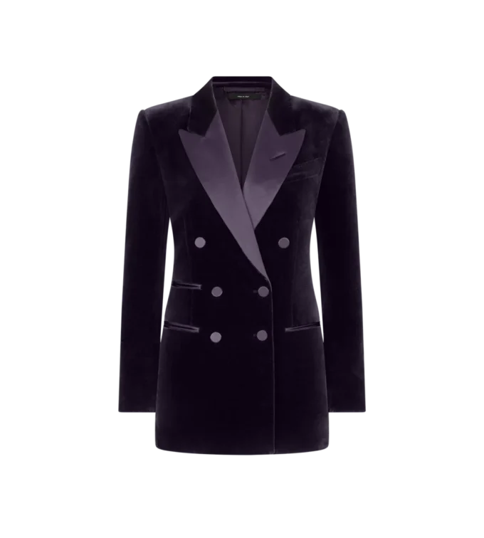 Zweireihige Smokingjacke aus Samt mit Spitzkragen